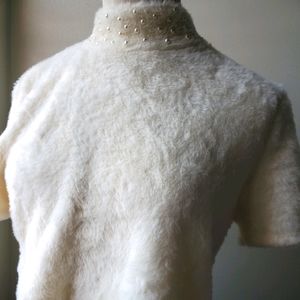 Zara embellished pearl short-sleeved woven top